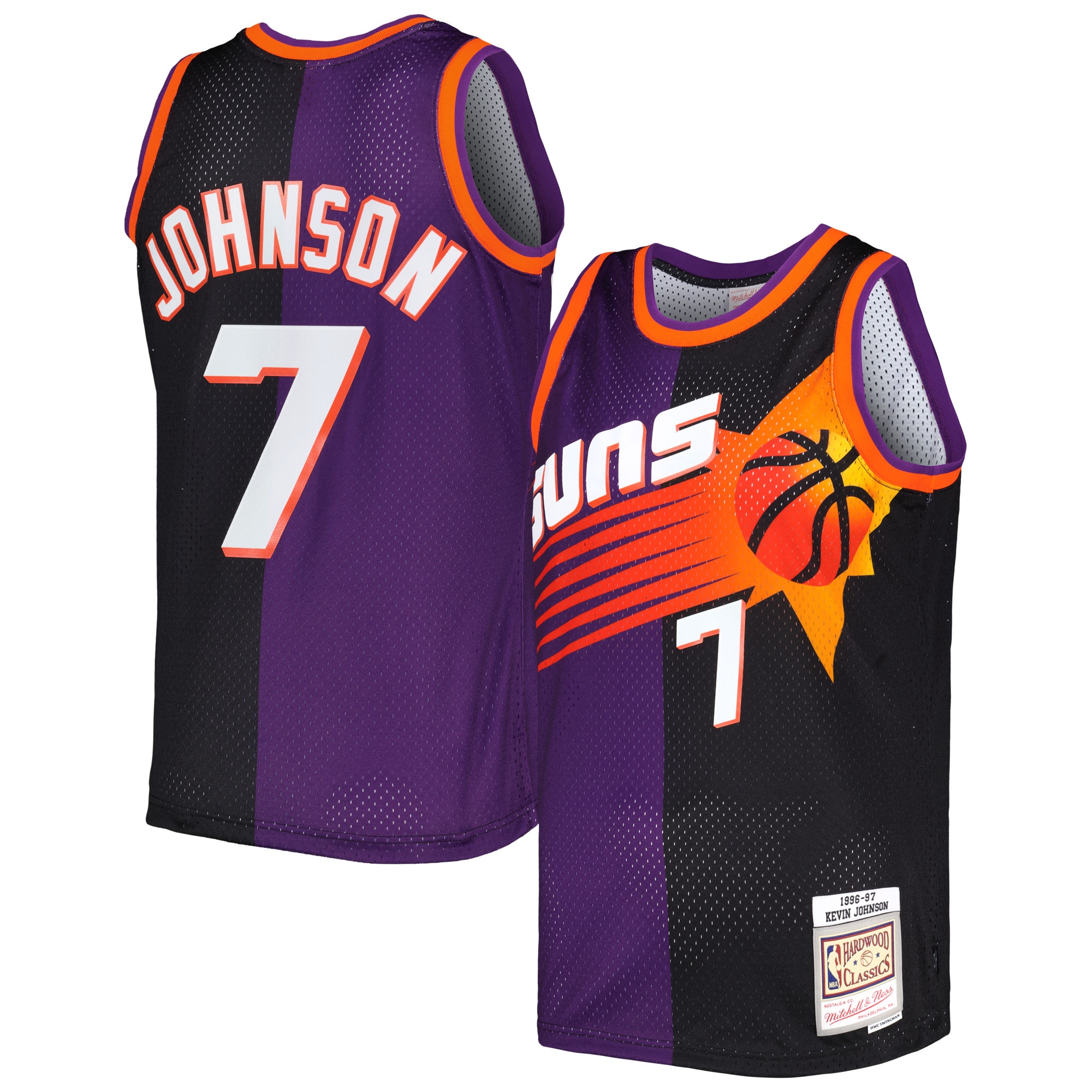Men's Mitchell \u0026 Ness Kevin Johnson Purple/Black Phoenix Suns Hardwood Classics 1996/97 Split Swingman Jersey
